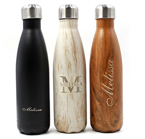 FunnyGuys Bouteille isotherme à double paroi en acier inoxydable - 500 ml - Personnalisable, bois