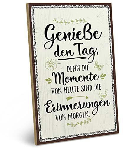 ARTFAVES® Wandbild Holzschild mit Spruch - GENIESSE DEN TAG - Türschild Retro Vintage Deko Bild Geschenk - Motivation, Glücklichsein