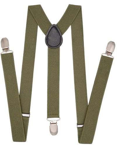WannGe Herren-Hosenträger 2,5 cm, elastisch, verstellbar, Y-Rücken, zum Anklippen, armee-grün, Einheitsgröße