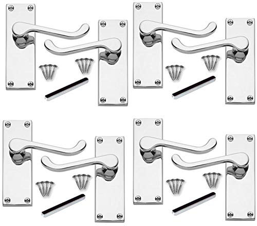 Golden Grace Victorian Scroll Lever Latch Door Handles in Polished Chrome Finish, Classic Interior Doors Hardware, 4 Sets - 120mm Backplate