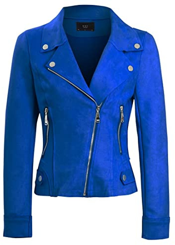 SS7 Womens Faux Suede Biker Jacket Cobalt Blue