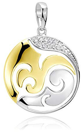 MATERIA Damen Anhänger Silber 925 Gold - runder Kettenanhänger Ornamente bicolor vergoldet in Etui KA-455-Gold_ohne Kette