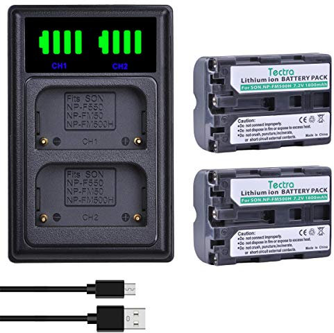 Tectra - 2 Pack NP-FM500H NPFM500H Battery and LED Dual Charger for Sony Alpha SLT A58 A57 A65 A77 A99 A77V A77II A350 A450 A500 A550 A700 A850 A900 Alpha A900 Alpha A90 9 II CLM-V55 DSLR Camera