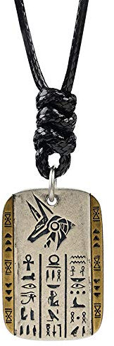 Zweifarbig Vintage 925 Sterling Silber ägyptische Gott des Todes Anubis Halskette Wolf Kopf Anhänger Graviert Hieroglyphen für Herren Damen Schwarze Kordel
