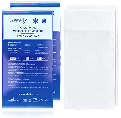 ALERION® 2x Kalt Warm Kompresse 21x38 cm Set Angebot mit Vlieshülle Mehrfach Kompresse Wiederverwendbar Mikrowellen geeignet + 2 Vlieshüllen Coolpad Kühlpads