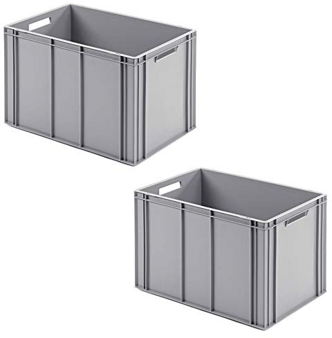 BRB 2 Eurobehälter mit 2 Durchfassgriffen, LxBxH 600x400x420 mm, grau, Rippenboden