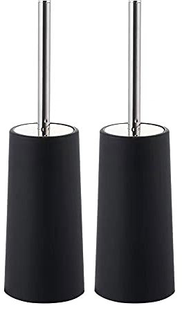 Yucong Floor Standing Toilet Brush 2-Pack | Stainless Steel Handle & Detachable Head with PP/ABS Base | Non-Slip Bathroom Cleaning Tool, Hygienic Dock Storage, Rust-Resistant (Black)
