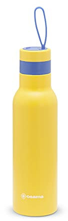 Osama - Gourde Isotherme 500 ML INOX Antibactérienne - Bouteille Isotherme Idéale comme Gourde Enfant, Gourde Sport et Travail, 24h Cold et 12h Hot, Hermétique et Antidérapant, 8x8x24h, Jaune/Bleu