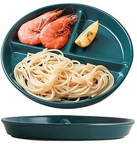 JMYDecor Lot de 2 assiettes en porcelaine durable de 20,3 cm, assiettes divisées à 3 compartiments pour dîner et salade, restaurant, fête de famille et utilisation en cuisine – Rond