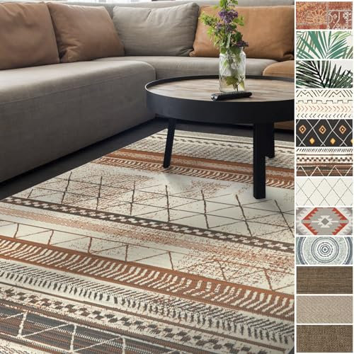 Floordirekt | Tapis Extérieur & Intérieur tissé Plat, Lavable, Résistant aux UV | Certifié Öko-Tex | Idéal pour la terrasse, Le Balcon, la Cuisine et Le Salon | Rebel Marron, 80 x 150 cm