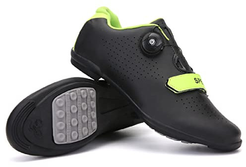 GZQIAWY Fahrradschuhe Herren Damen Outdoor Sport Geschwindigkeit MTB Erwachsene Mountainbike Turnschuhe Rennradschuh Flache Straßenklampe Schwarze und grüne Gummisohle 42
