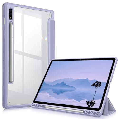 Fintie Hybrid Hülle für Samsung Galaxy Tab S8 11 Zoll 2022 /S7 11 Zoll 2020 - Stoßfeste Abdeckung mit Transparent Klar Hartschalen Rückseite Schutzhülle, Pastellviolett
