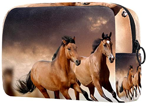 Kulturbeutel Für Unterwegs Laufendes Braunes Pferd Organizer Tragbare Professionelle Kosmetik Make-Up Tasche Organizer Make-Up Boxen