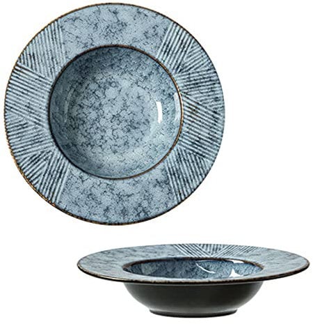 Plato Sopero Grande con Borde, Juego De 2, Cuenco De Pasta De Cerámica con Borde, Cuenco De Cocina para Servir Ensaladera, Cuenco De Microondas Apto para Horno-Gris Claro-25.5x25.5x5.5cm