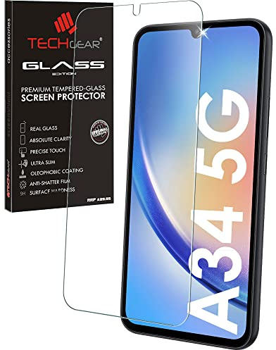 TECHGEAR GLASS Edition Compatible with Samsung Galaxy A34 5G, Tempered Glass Screen Protector Cover [2.5D Round Edge] [9H Hardness] [Crystal Clarity] [Scratch-Resistant] [No-Bubble]