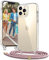 Vaykwo Handykette für Apple iPhone 12 Hülle mit Band und iPhone 12 Pro Hülle mit Band - Necklace Handyhülle - Transparente Case zum Umhängen mit Kameraschutz und Bildschirmschutz - Roségold