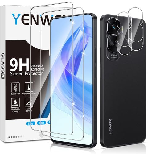 Yenwen Protector de Pantalla para Honor 90 lite, 2 Piezas Cristal Templado con 2 Piezas Protector de Lente de Cámara, 9H Dureza Ultra Resistente Vidrio Templado