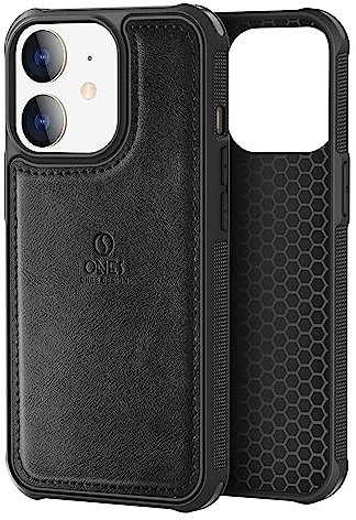 Ones Cover per iPhone 12 mini Custodia in Pelle PU 『 Quattro Airbag Protezione』『 Anti-Impronta 』『 Paraurti TPU Antiscivolo 』『 Ricarica Wireless』 Sottile, Rigida Antiurto Assorbe gli Urti - Nero