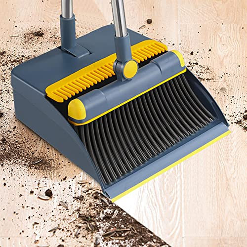 Broom And Dustpan Set - Long Handled Dustpan And Brush - 180 Degrees Rotatable Soft Broom Tall Dustpan Set | Indoor Outdoor Floor Cleaning Kit | Saving Space | New Home Essen-tials |
