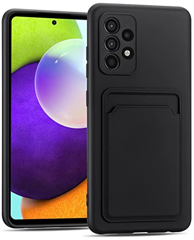 CoolGadget Handyhülle mit Kartenfach für Samsung Galaxy A23 5G Schwarz | Silikon Case mit Kartenhalter auf der Rückseite, stoßfest, erhöhter Kameraschutz, dünn