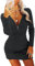 Ebifin Sweater Dresses for Women Sexy Jumper Dresses Knitted Zip-up V Neck Long Sleeve Winter Pullover Dresses.Black.M
