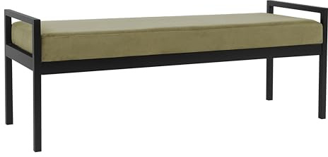 HomePop Modern Velvet Metal Bench| Modern Bench with Metal Leg | Bench for Living Room & Bedroom | Decorative Home Furniture - Light Sage Green Velvet