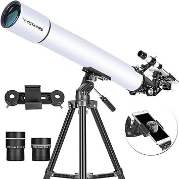 CELTICBIRD Telescopio para Adultos Principiantes en astronomía - Telescopio Refractor portátil astronómico Revestimientos de Alta transmisión Totalmente Multicapa Montaje AZ （80900）