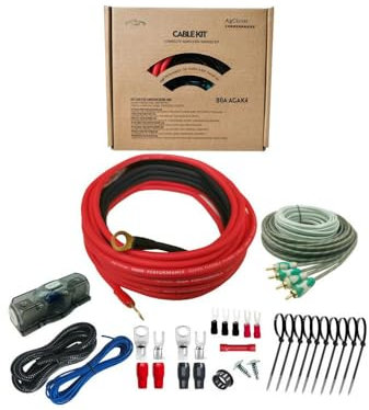 AgClover 4 Gauge CCA Verstärker Installationskit, 1000W Leistungsmanagement, komplettes Verstärkerkabel-Installations-Audiosystem für Auto-Audio