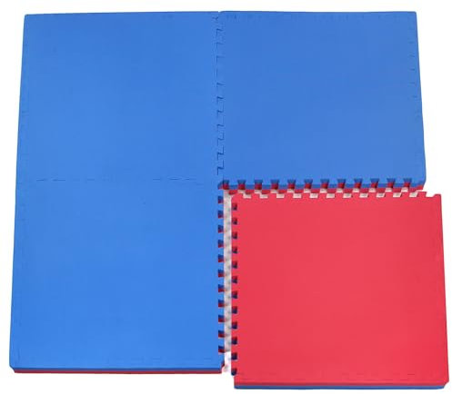 Easimat Interlocking Exercise Mats, Red/Blue Reversible, 40mm Thick, 1m x 1m, Pack of 4