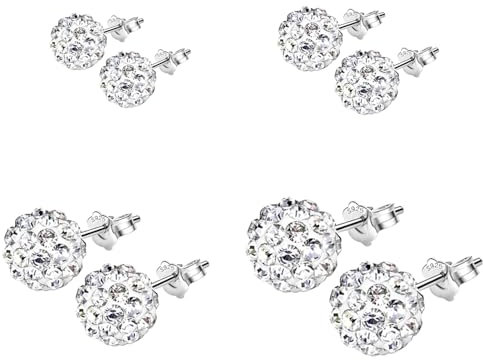 Hinvan 4 Paare 925 Sterling Silber Ohrringe Silber Ohrstecker Damen Kristall Kugel Ohrstecker Silber Klein Ohrringe Set Zirkonia Kugel Ohrringe Piercing Ohrringe für Damen Mädchen Frauen