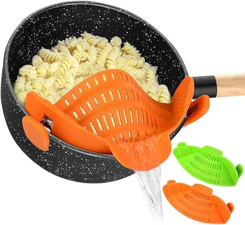 Paquete de 2 coladores de alimentos, colador de silicona para ollas, coladores de malla fina, colador de clip, colador a presión, tamaño universal, plegable, filtro escurridor de cesta para
