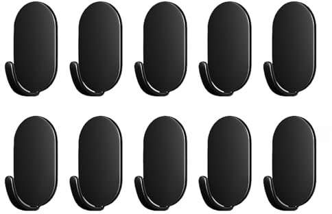 KuqitsBai Haken Selbstklebend 10 Stück Bad und Küche Handtuchhalter Edelstahl Klebehaken Ohne Bohren Kleiderhaken Rostfrei Toilette Büro (Schwarz)