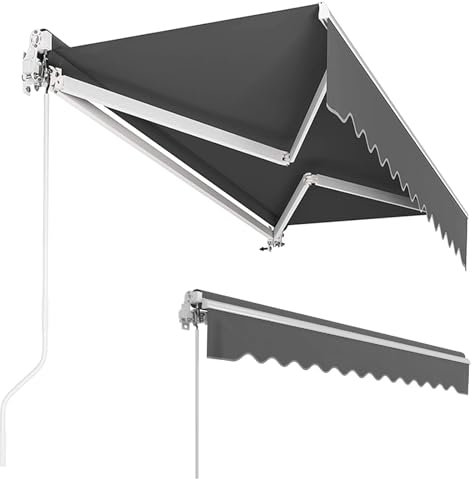 Toldo articulado Manual, 300 x 250 cm, Ajustable, protección UV, Resistente a la Lluvia, para Exteriores, Balcones, Antracita