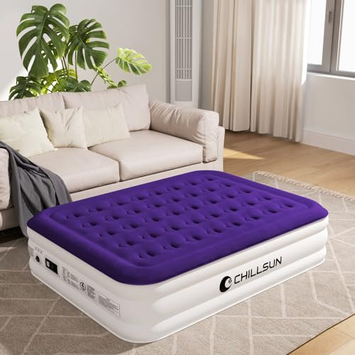 CHILLSUN Luftmatratze Queen mit integrierter Pumpe für Gäste und Zuhause, Luftmatratze 16 Zoll, Luftbett mit Tragetasche für Camping, erhöhte Matratzen, doppelt erhöht,