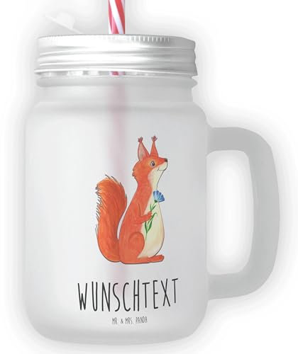 Mr. & Mrs. Panda Personalisiertes Trinkglas Mason Jar Eichhörnchen Blume - Personalisierte Geschenke, Motivation Bilder, Saftglas Mit Gravur, Einmachglas, Lustige Sprüche, Glas Im Landhausstil Namen