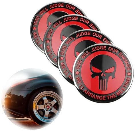 CHENNAN 4 Stück Automobil Totenkopf Radkappenaufkleber Abzeichen Felgendeckel Aufkleber Schädel Nabenkappen Autoaufkleber Kompatibel mit 56mm Radkappen für Dekoration von Automobilen Rad (Rot)