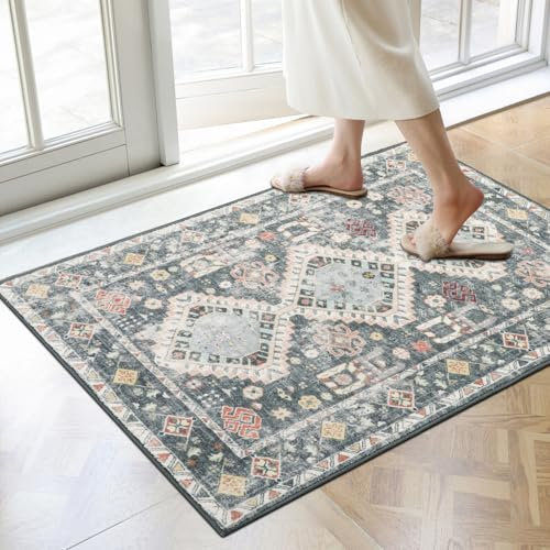 Famibay Vintage Indoor Washable Dirt Trapper Non Slip Entrance Rug Super Absorbent Low Profile Doormat Inside Floor Mat Carpet for Front Back Door Entry Pets Dogs