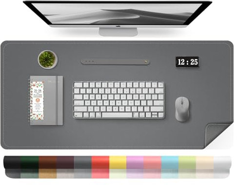 BLESWIN Leder-Schreibtischunterlage, Wasserdichte Laptop-Matte für Den Schreibtisch, Leicht zu Reinigende Büro-Schreibtischmatte, Schreibtischmatte, Große Schreibmatte (Dunkelgrau, 80x40cm)