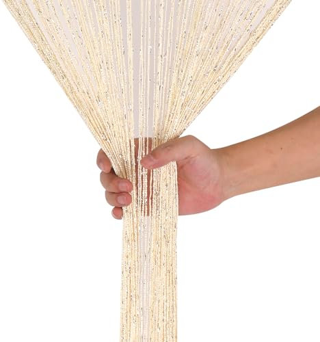 WedDecor Ivory String Curtains Glitter Fringe Panel Fly Screen Room Divider Tassel Curtain for Doors, Doorway, Windows, Home Décor, Event Decoration, (90cm x 200cm)