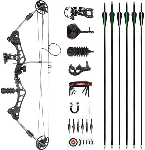 NorthSpoor Compoundbogen und Pfeil Set, Compoundbogen Abnehmbares Set, Einstellbare Jagd Compoundbogen Set Zugkraft 0-60lbs, Komplettes Zubehör, Geeignet für Erwachsene, Jugendliche, Anfänger, Outdoor