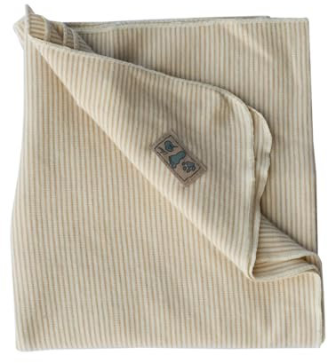 Lilano, Leichte Merino/Seide Ringel Babydecke, 70% Wolle (KBA), 30% Seide, 210Gr./m² (Sand Geringelt)