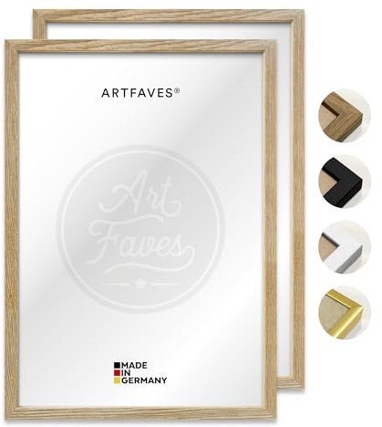ARTFAVES® Bilderrahmen Set - 2 Stück aus Holz - 21 x 30 cm - EICHE natur - Holz Rahmen, Fotorahmen, Posterrahmen für Collage, mit Schutzfolie