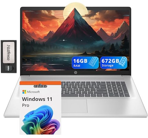 HP 17.3 FHD IPS Business Laptop, AMD Ryzen 5 7430U, 16GB RAM, 672GB Storage (512GB SSD+160GB Docking Station Set), AMD Radeon Graphics, Num Pad, Webcam, HD Audio, Wi-Fi 6, Win 11 Pro, Silver