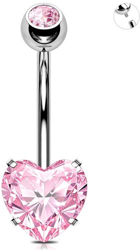 OUFER 14G Cœur Percing Au Nombril Titane G23 Piercing Nombril Rose CZ Bague de Nombril 10 mm Piercing De Nombril pour Femme Piercing Corporel Piercing Nombril