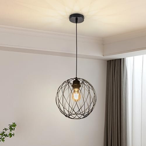 Glitzerlife Pendelleuchte Schwarz Hängelampe Vintage - Küchenlampe Hängend E27 Pendellampe Industrial Hängeleuchte 1 Flammig Retro Ø 25cm Esstischlampe Rund Küchenlampe Schlafzimmer Ohne Leuchtmittel