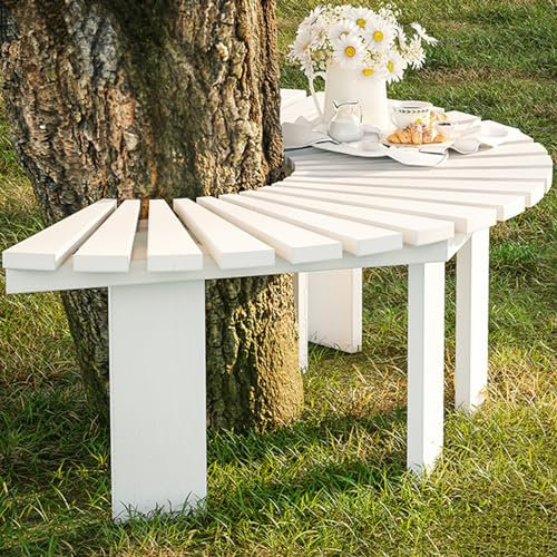 Rundum-Baumbank aus Holz, halbrunde Gartenbänke für Park/Hof/Veranda/Rasen, Allwetter-Möbel für den Außenbereich als Dekoration (Farbe: Weiß, Größe: Halbrund)