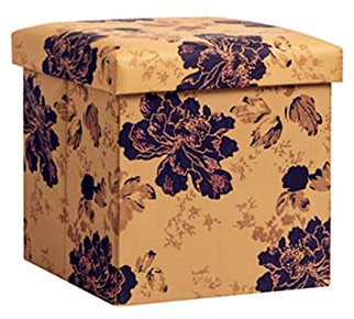 Goldene Pfingstrosen-Aufbewahrungsbox, zusammenklappbarer Hocker, würfelförmiger Fußhocker mit Deckel, flach verpackt, Spielzeug-Pouf, 70 x 38 x 38 cm