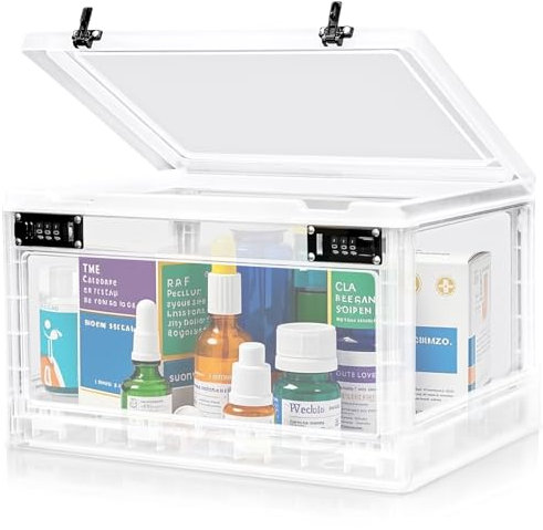 Provcodeabox Abschließbare Box mit Doppeltem Zahlenschloss | 24.6L Sicherheitsbox für Medikamente, Handy & Snacks | Stapelbare Aufbewahrungsbox mit 2 Kombinationsschlössern (Doppelsicherheit)