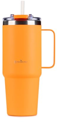 ROSMARINO Thermobecher XL 870ml Edelstahl Isolierbecher mit Strohhalm | Hält 11h Kalt & 7h Warm | Thermosflasche Auslaufsicher | BPA-frei | Kaffeebecher To Go