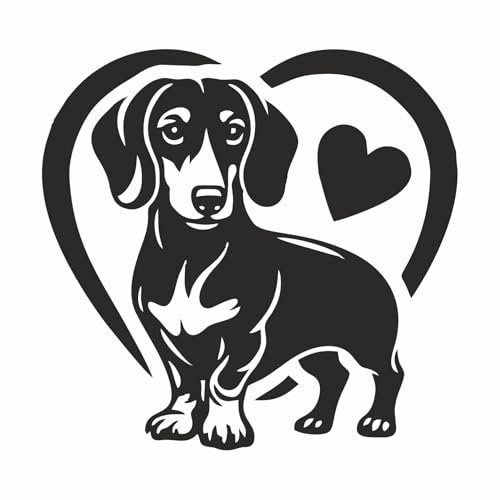 AMA SHOP Aufkleber für Hund, Dackel, mit Herz, Farbe Schwarz, geeignet für Helm, Auto, Motorrad, Aufkleber